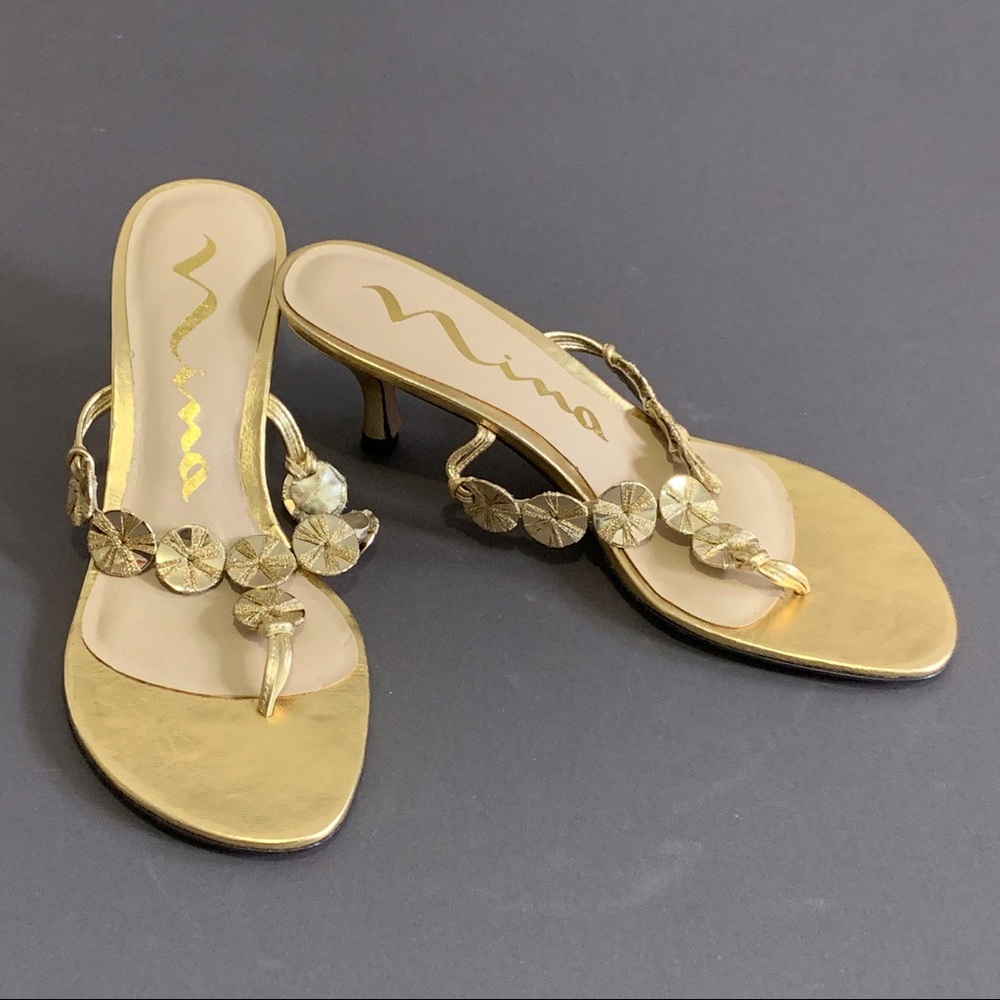 Kitten heel gold embellished flip-flop
